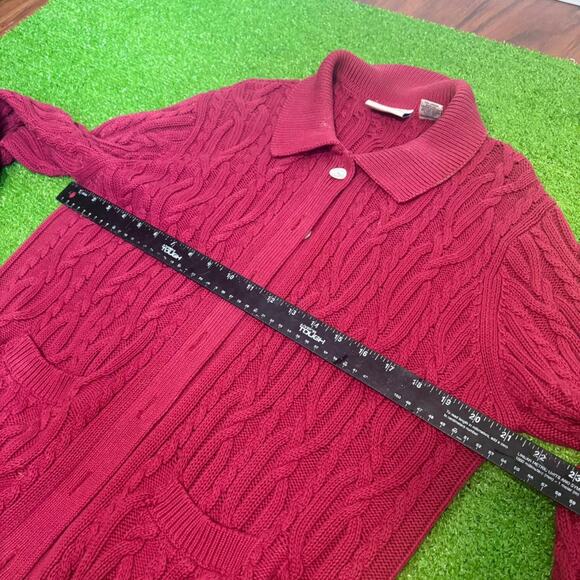 VTG Appleseeds PM Red Cardigan Cable Knit Open Front‎ Grandmacore Cottagecore - Picture 6 of 6